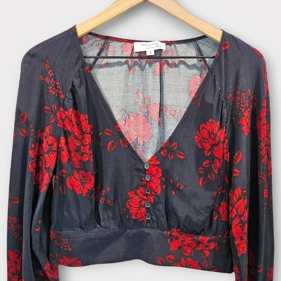 Marissa Webb Collective Navy Floral V-neck Blouse - Picture 3 of 15